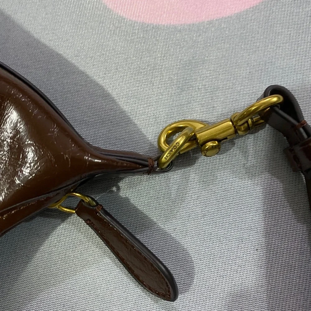 Coach Dark Brown Leather Shoulder Bag with Gold Hardware
